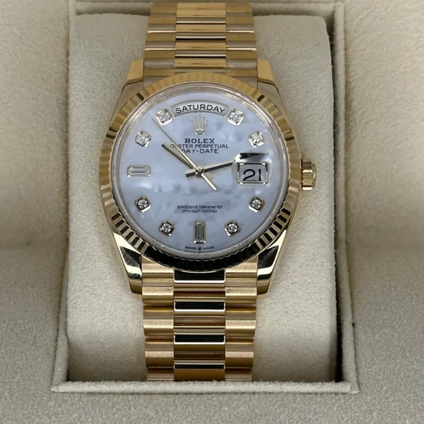 2021 Rolex Day-Date 36mm 128238 Mother of Pearl Diamond Dial