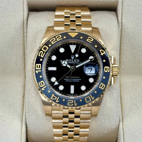 NEW 2025 Rolex GMT-Master II 40mm 126718GRNR 18kt Yellow Gold Jubilee Bracelet Black Dial